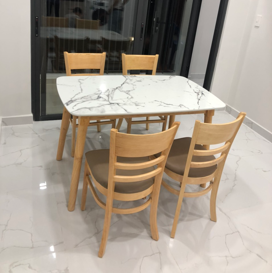 VIVA TANKIA - BỘ BÀN ĂN MẶT GIẢ VÂN ĐÁ 4 GHẾ VÀ 6 GHẾ 1 bo gia da cabin go tu nhien 7
