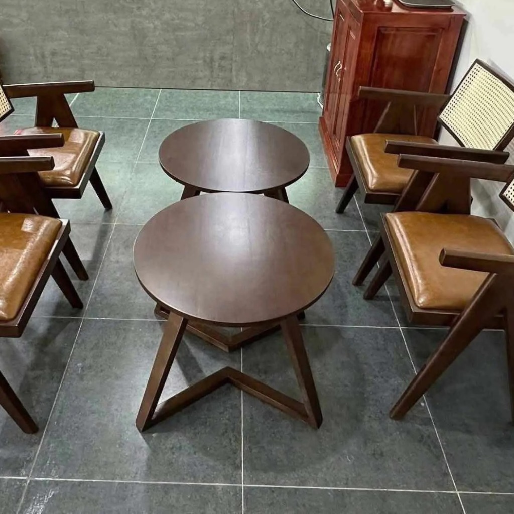 Bàn trà chân Chữ V, mặt tròn