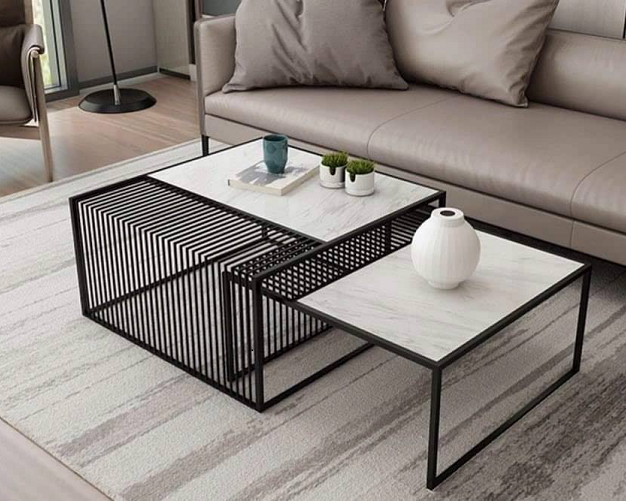 Bộ 2 bàn trà khung sắt vuông