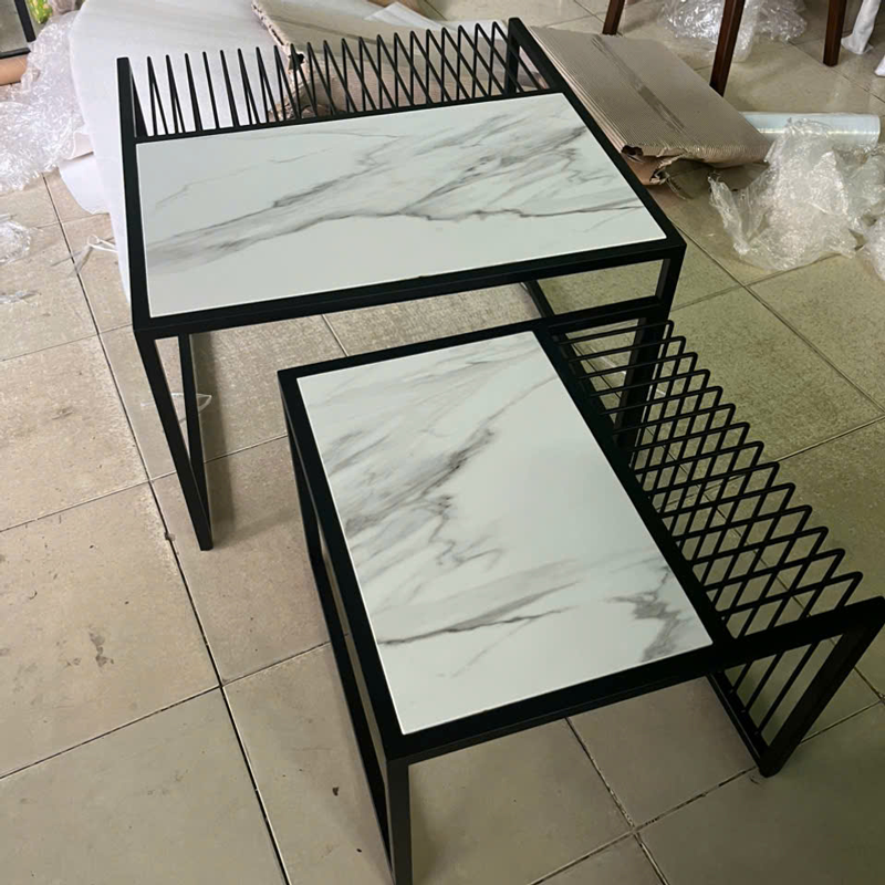 Bộ 2 bàn trà khung sắt vuông