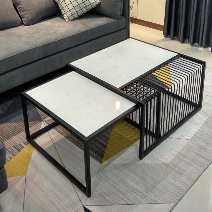 Bộ 2 bàn trà khung sắt vuông