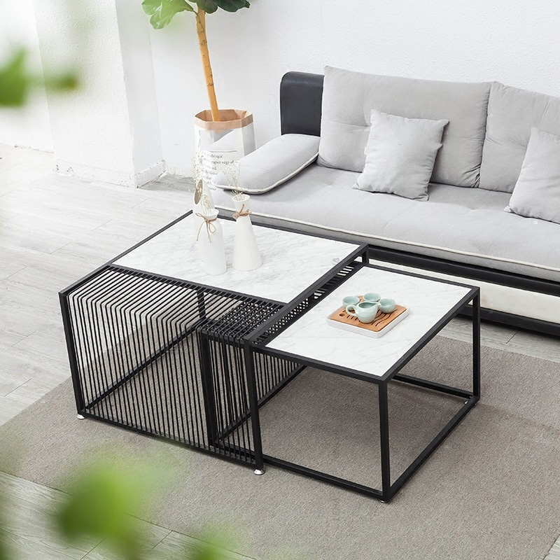 Bộ 2 bàn trà khung sắt vuông