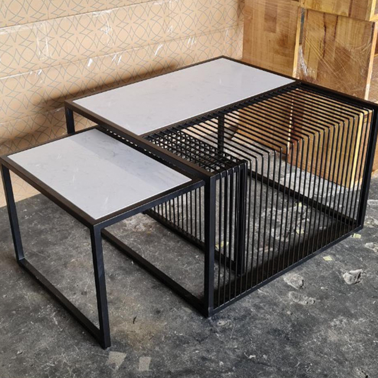 Bộ 2 bàn trà khung sắt vuông