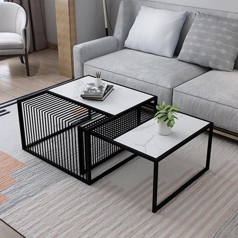 Bộ 2 bàn trà khung sắt vuông