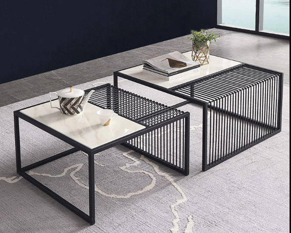 Bộ 2 bàn trà khung sắt vuông