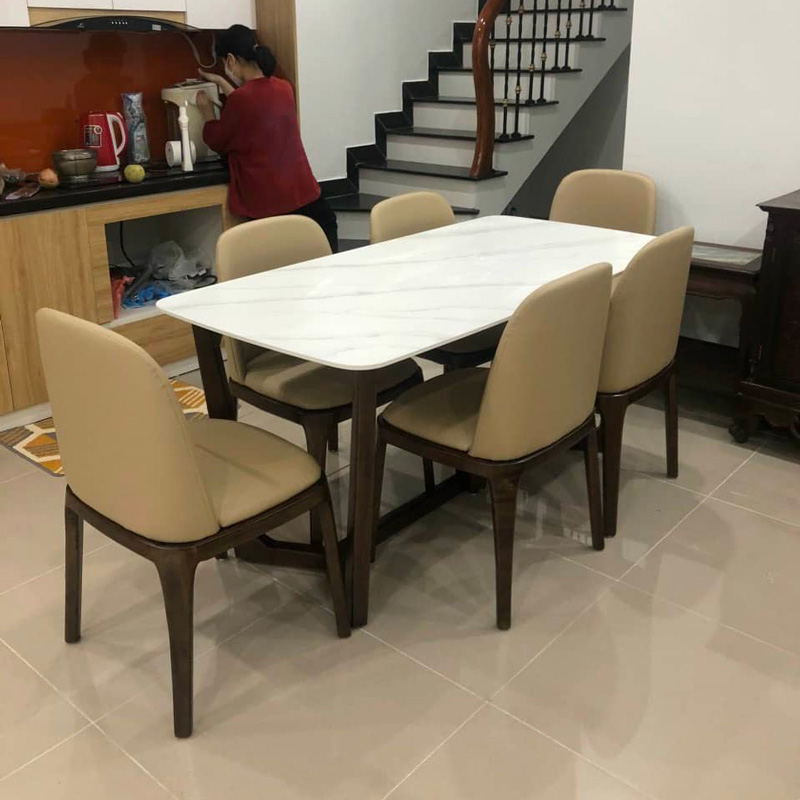 Bộ bàn Concorde mặt đá + 6 ghế Grace không tay