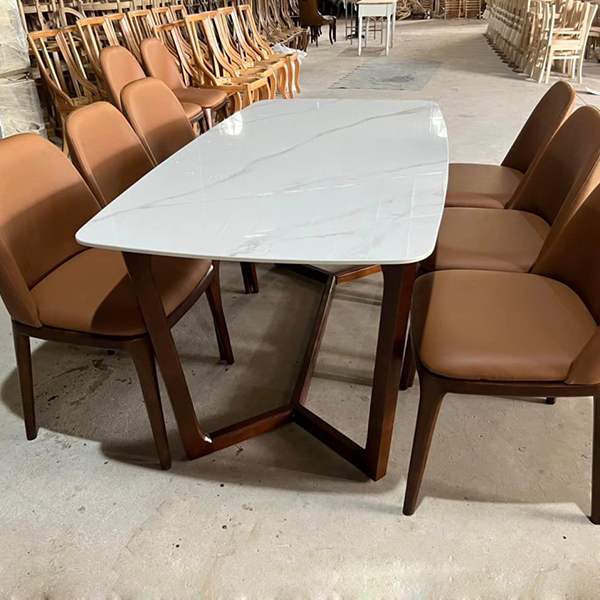 Bộ bàn Concorde mặt đá + 6 ghế Grace không tay