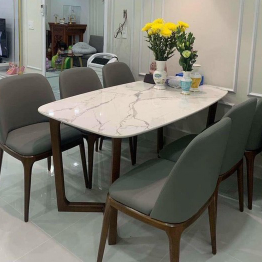 Bộ bàn Concorde mặt đá + 6 ghế Grace không tay