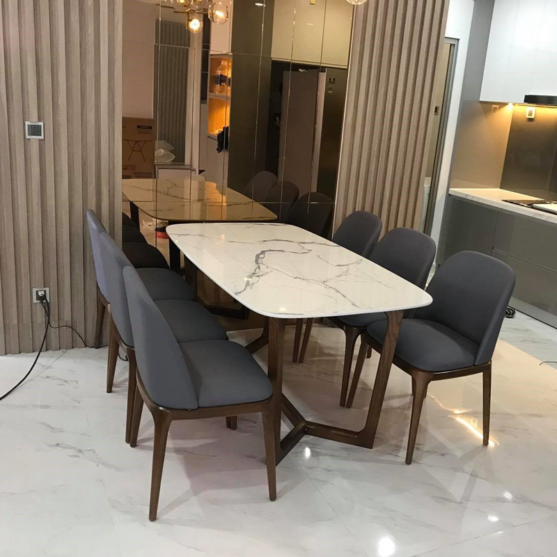 Bộ bàn Concorde mặt đá + 6 ghế Grace không tay