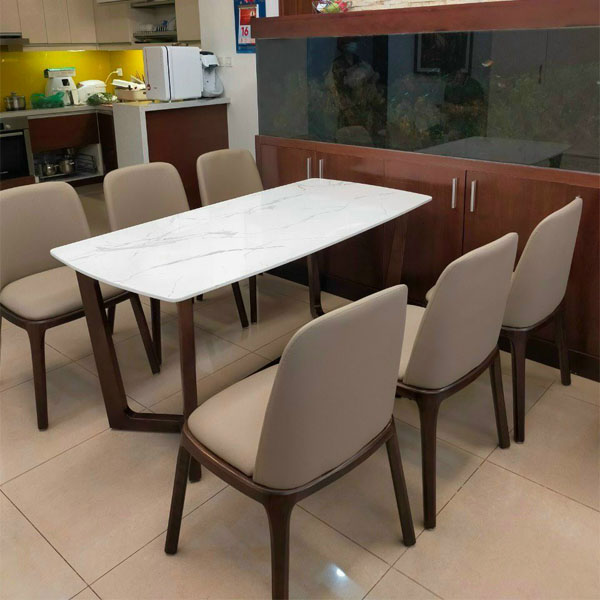 Bộ bàn Concorde mặt đá + 6 ghế Grace không tay
