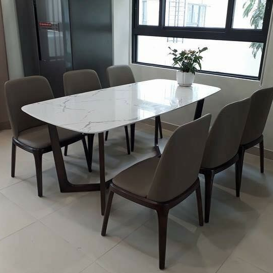 Bộ bàn Concorde mặt đá + 6 ghế Grace không tay