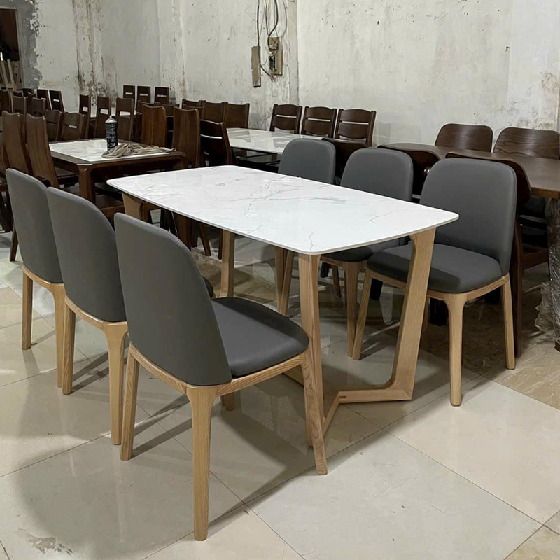 Bộ bàn Concorde mặt đá + 6 ghế Grace không tay