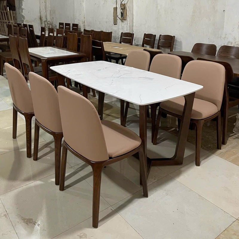 Bộ bàn Concorde mặt đá + 6 ghế Grace không tay