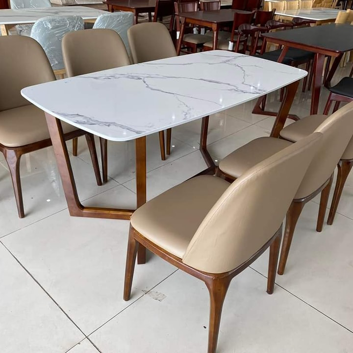 Bộ bàn Concorde mặt đá + 6 ghế Grace không tay