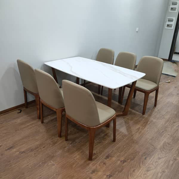 Bộ bàn Concorde mặt đá + 6 ghế Grace không tay