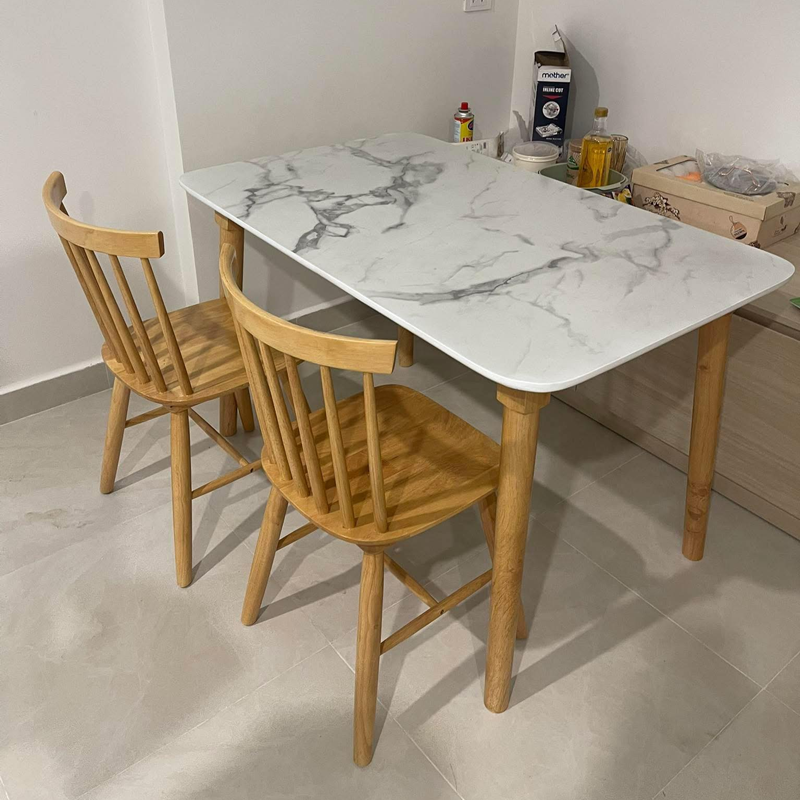 Bộ bàn ăn mặt giả vân đá + 4 ghế Song Tiện