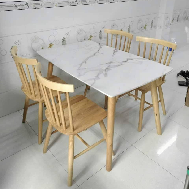 Bộ bàn ăn mặt giả vân đá + 4 ghế Song Tiện