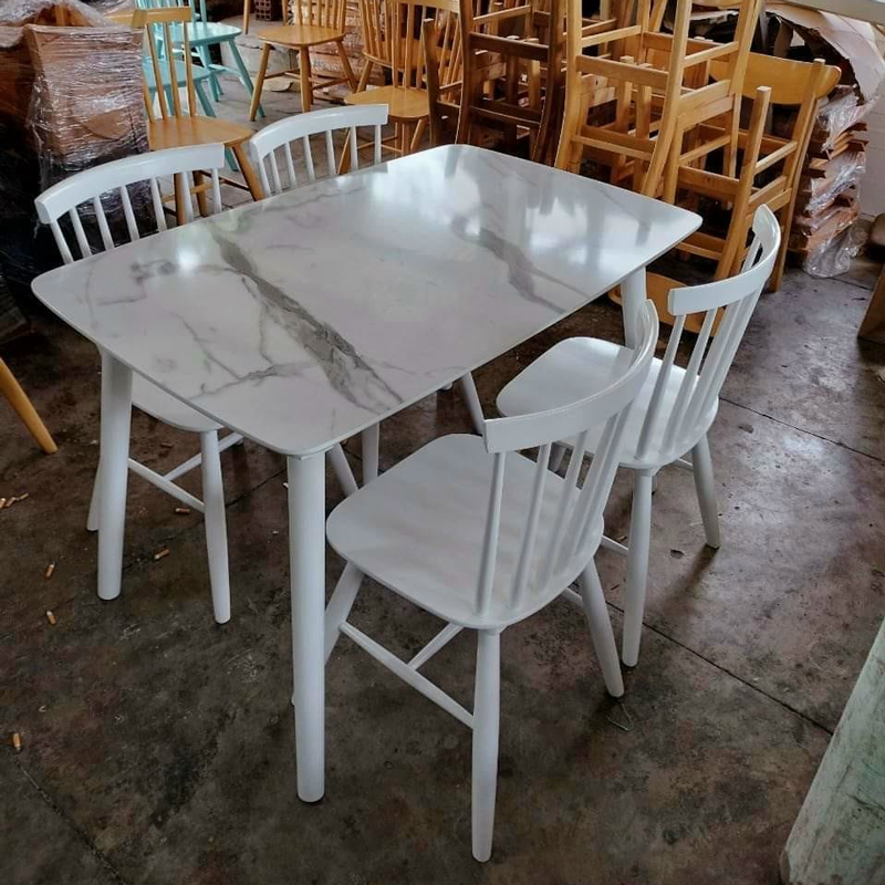 Bộ bàn ăn mặt giả vân đá + 4 ghế Song Tiện