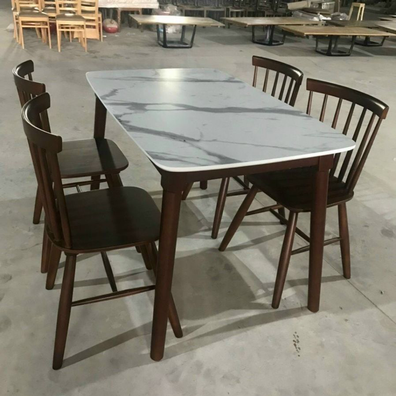 Bộ bàn ăn mặt giả vân đá + 4 ghế Song Tiện