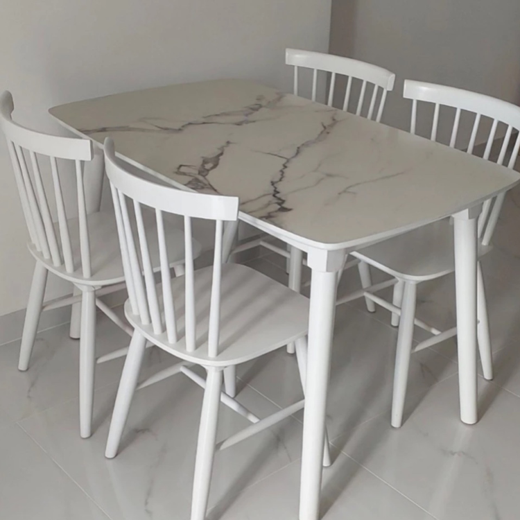 Bộ bàn ăn mặt giả vân đá + 4 ghế Song Tiện