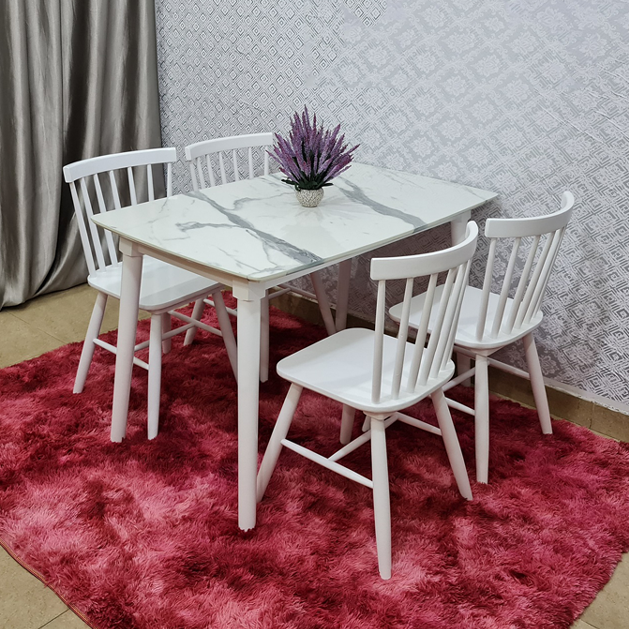 Bộ bàn ăn mặt giả vân đá + 4 ghế Song Tiện