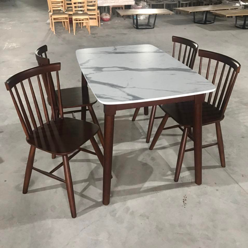 Bộ bàn ăn mặt giả vân đá + 4 ghế Song Tiện