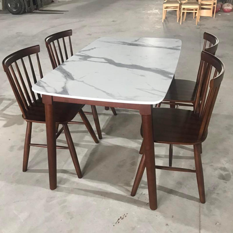 Bộ bàn ăn mặt giả vân đá + 4 ghế Song Tiện