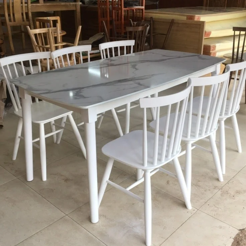 Bộ bàn ăn mặt giả vân đá + 6 ghế Song Tiện