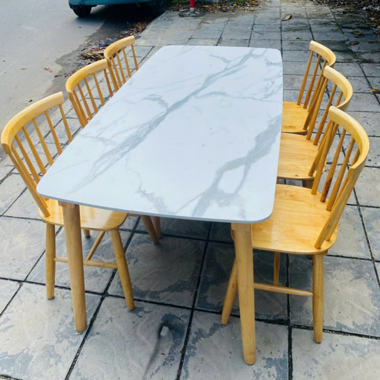 Bộ bàn ăn mặt giả vân đá + 6 ghế Song Tiện