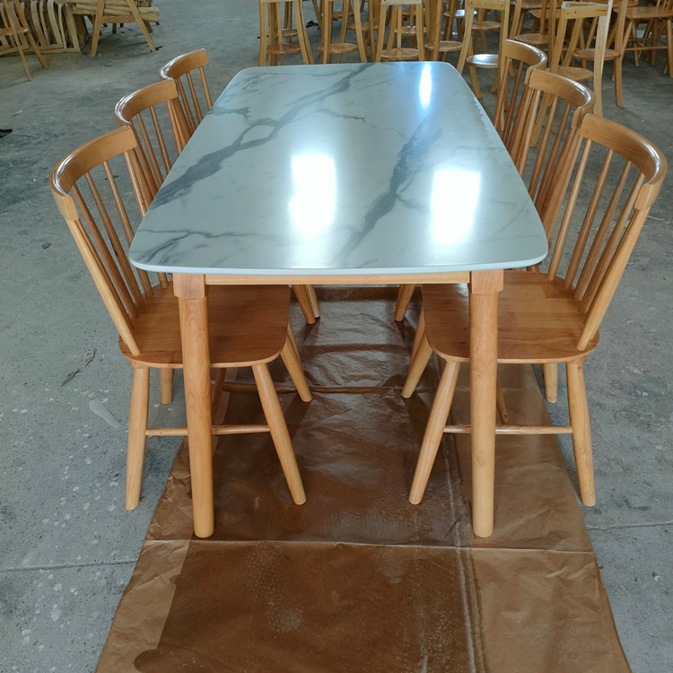 Bộ bàn ăn mặt giả vân đá + 6 ghế Song Tiện