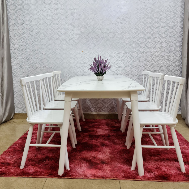 Bộ bàn ăn mặt giả vân đá + 6 ghế Song Tiện