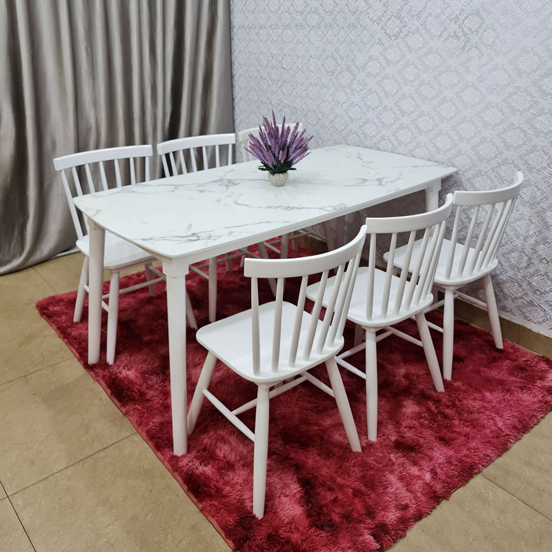Bộ bàn ăn mặt giả vân đá + 6 ghế Song Tiện