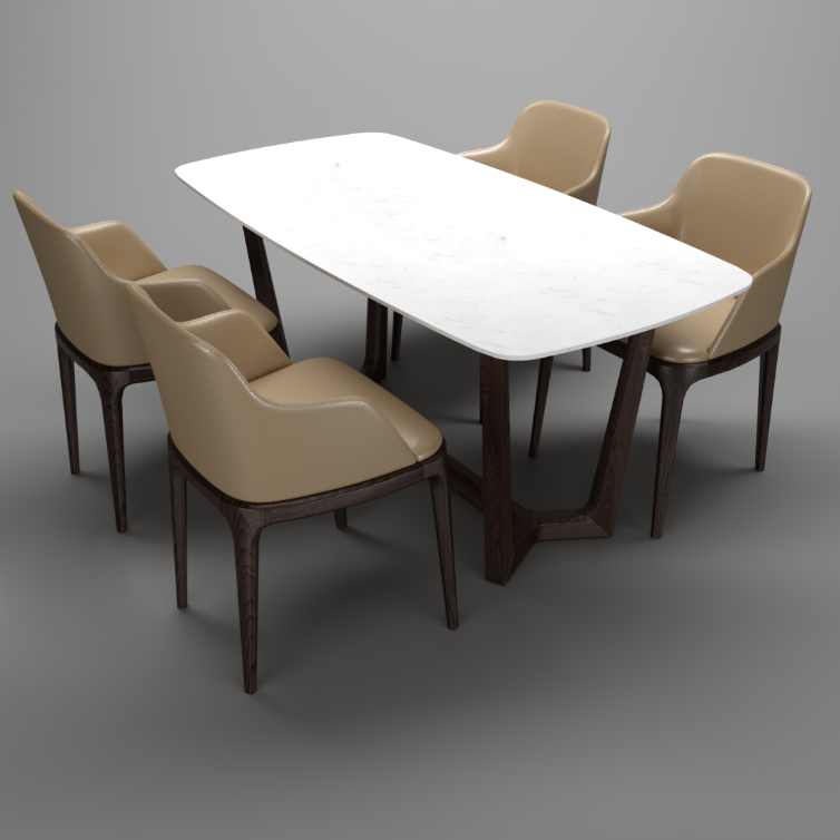 Bộ bàn ăn Concorde mặt đá + 4 ghế Grace có tay