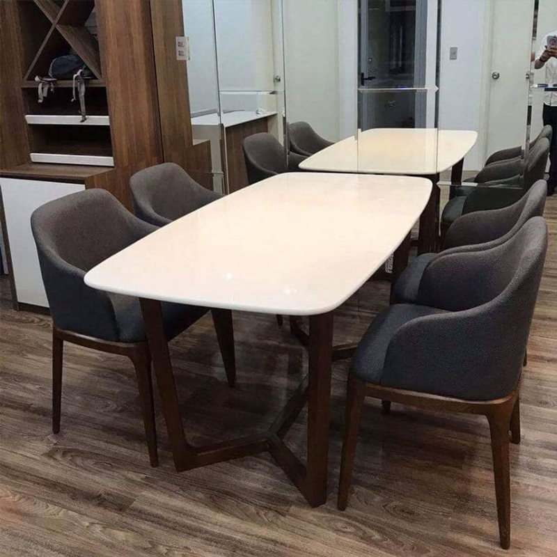 Bộ bàn ăn Concorde mặt đá + 4 ghế Grace có tay