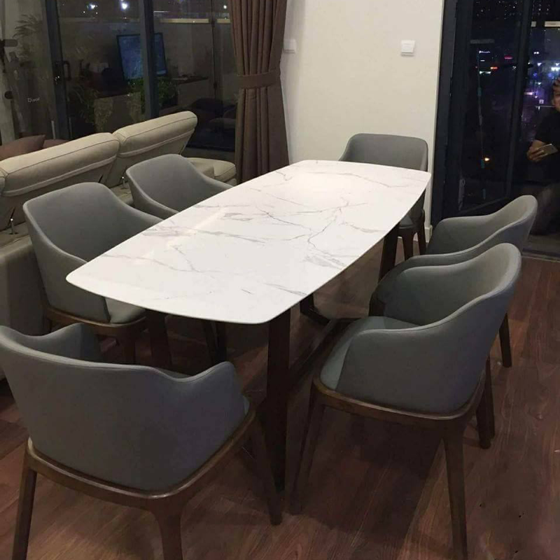 Bộ bàn ăn Concorde mặt đá + 6 ghế Grace có tay
