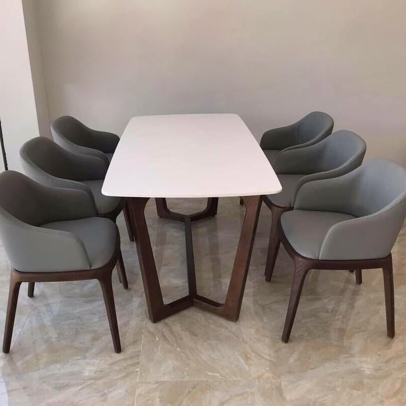 Bộ bàn ăn Concorde mặt đá + 6 ghế Grace có tay