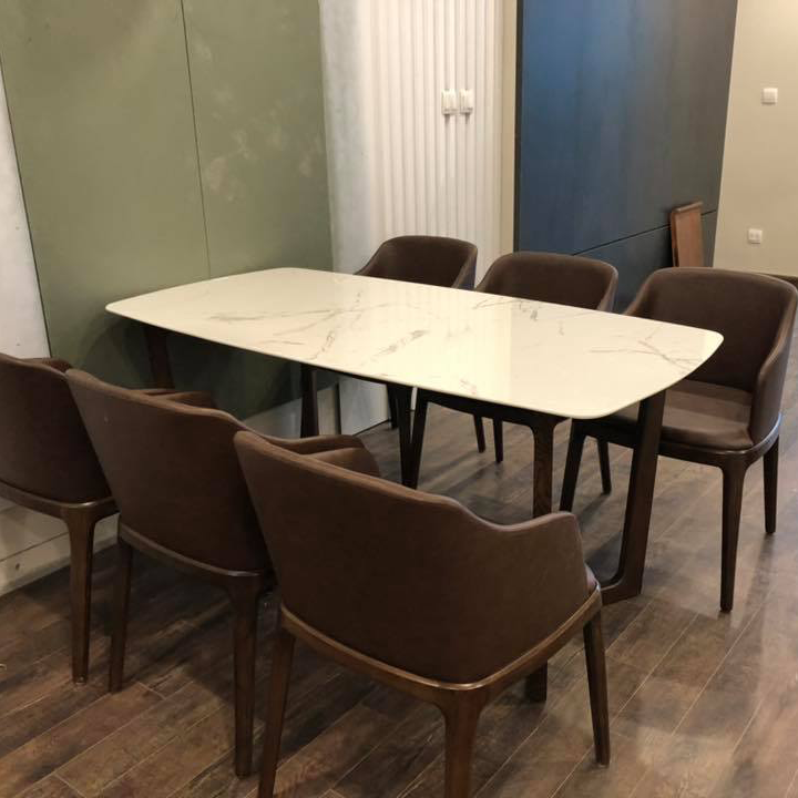 Bộ bàn ăn Concorde mặt đá + 6 ghế Grace có tay