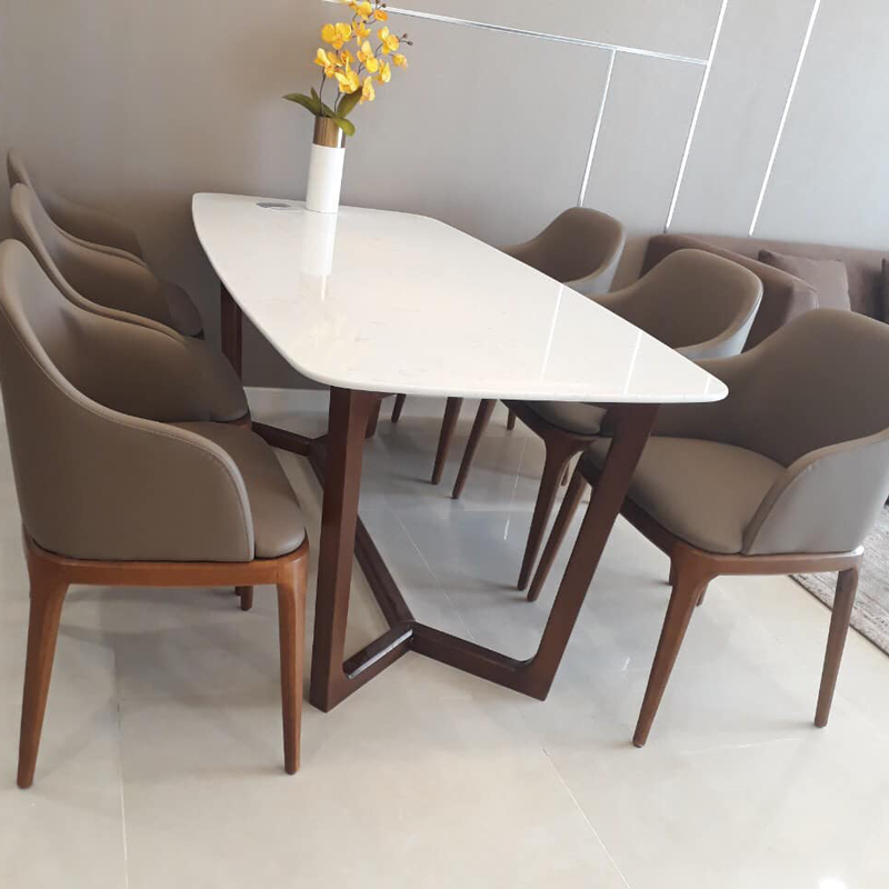 Bộ bàn ăn Concorde mặt đá + 6 ghế Grace có tay