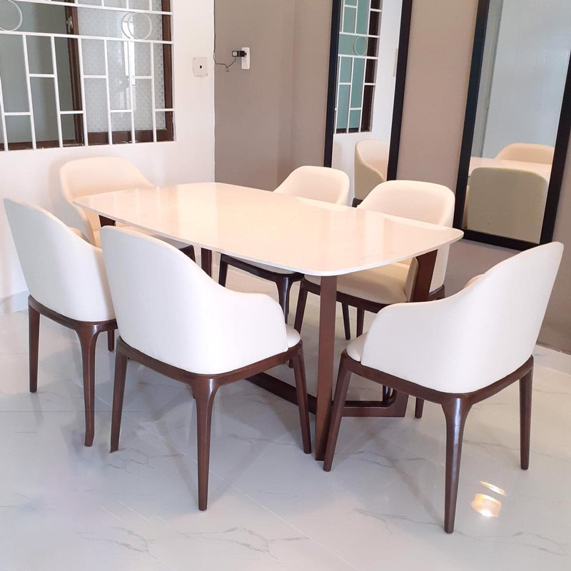 Bộ bàn ăn Concorde mặt đá + 6 ghế Grace có tay