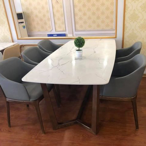 Bộ bàn ăn Concorde mặt đá + 6 ghế Grace có tay