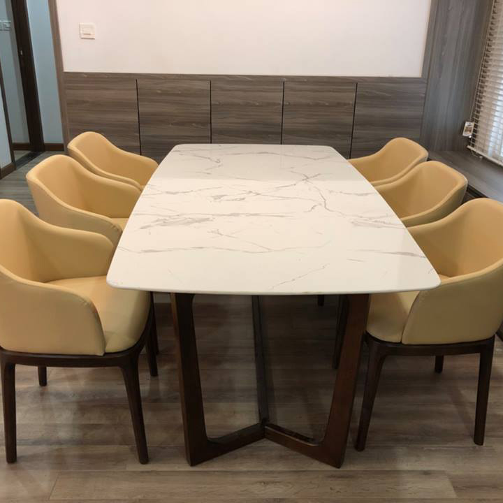 Bộ bàn ăn Concorde mặt đá + 6 ghế Grace có tay