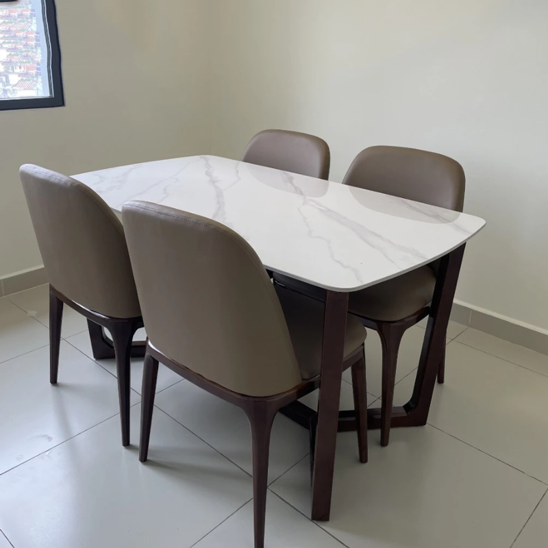 Bộ bàn Concorde mặt đá + 4 ghế Grace không tay