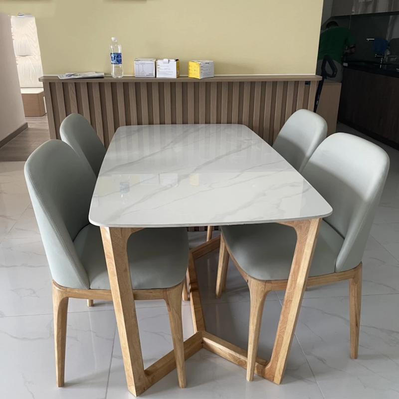 Bộ bàn Concorde mặt đá + 4 ghế Grace không tay