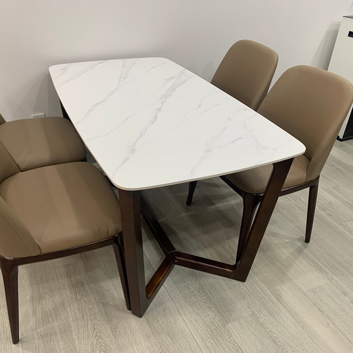 Bộ bàn Concorde mặt đá + 4 ghế Grace không tay