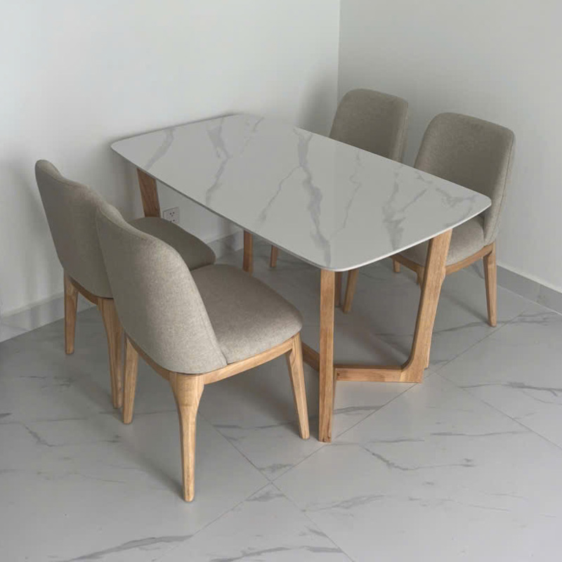 Bộ bàn Concorde mặt đá + 4 ghế Grace không tay