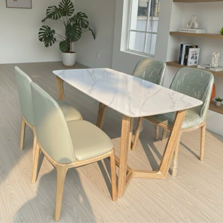 Bộ bàn Concorde mặt đá + 4 ghế Grace không tay