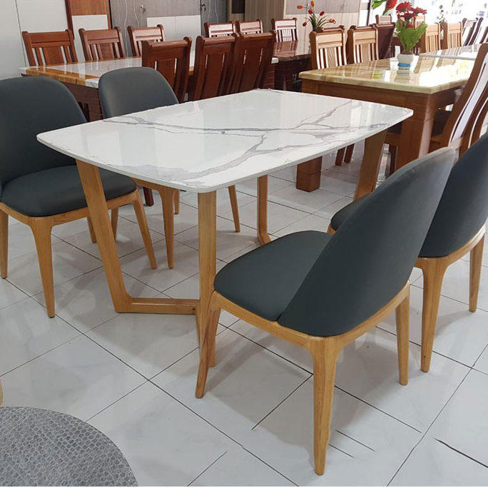 Bộ bàn Concorde mặt đá + 4 ghế Grace không tay