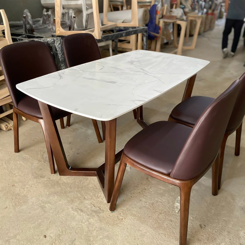 Bộ bàn Concorde mặt đá + 4 ghế Grace không tay