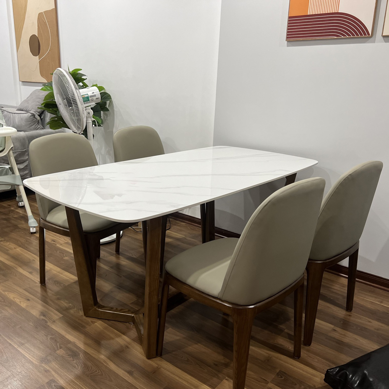 Bộ bàn Concorde mặt đá + 4 ghế Grace không tay