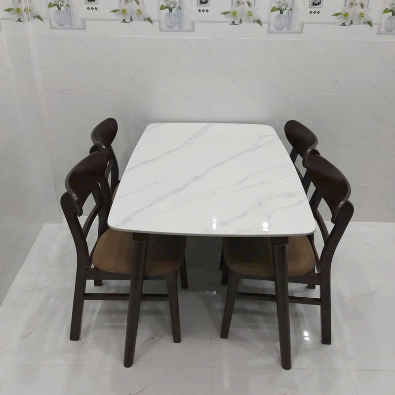 Bộ bàn ghế ăn mặt đá và 6 ghế Mango
